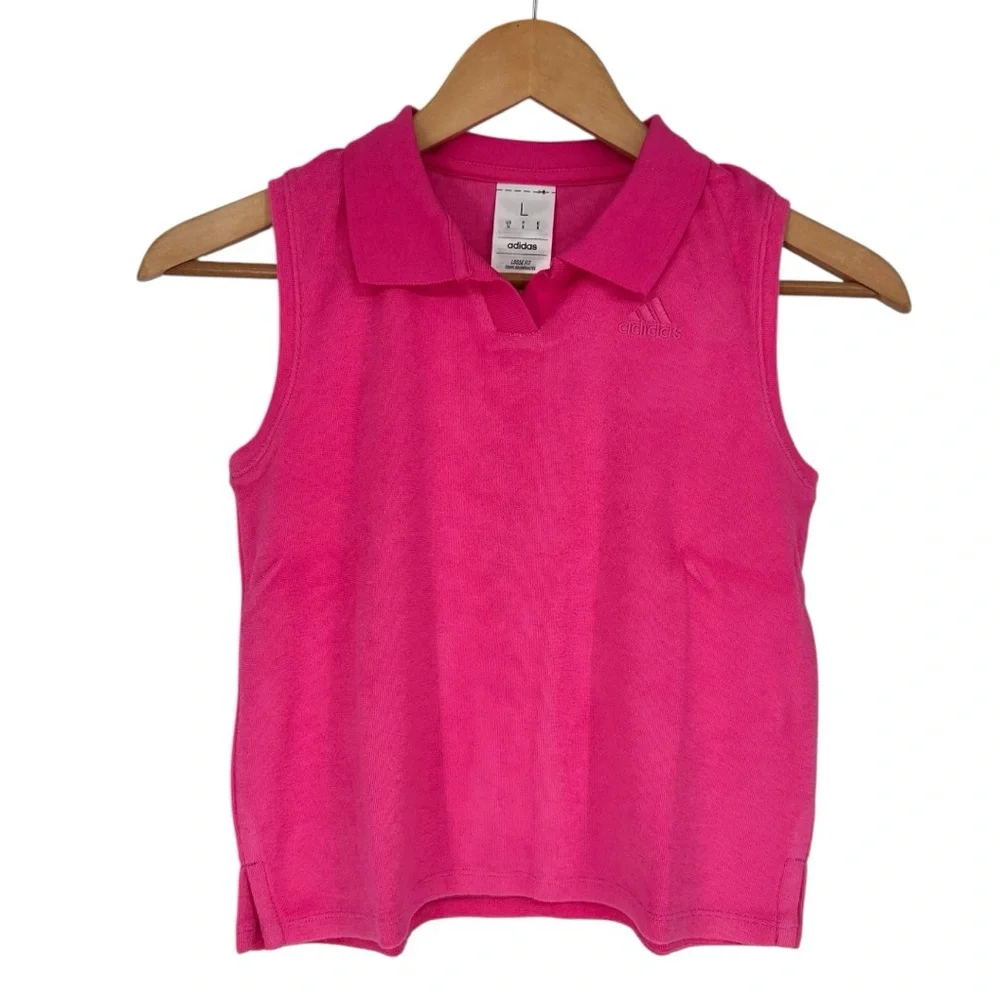 Adidas Polo Tank and All Day Short in Dark Pink Terry Cloth size Girls Large/14